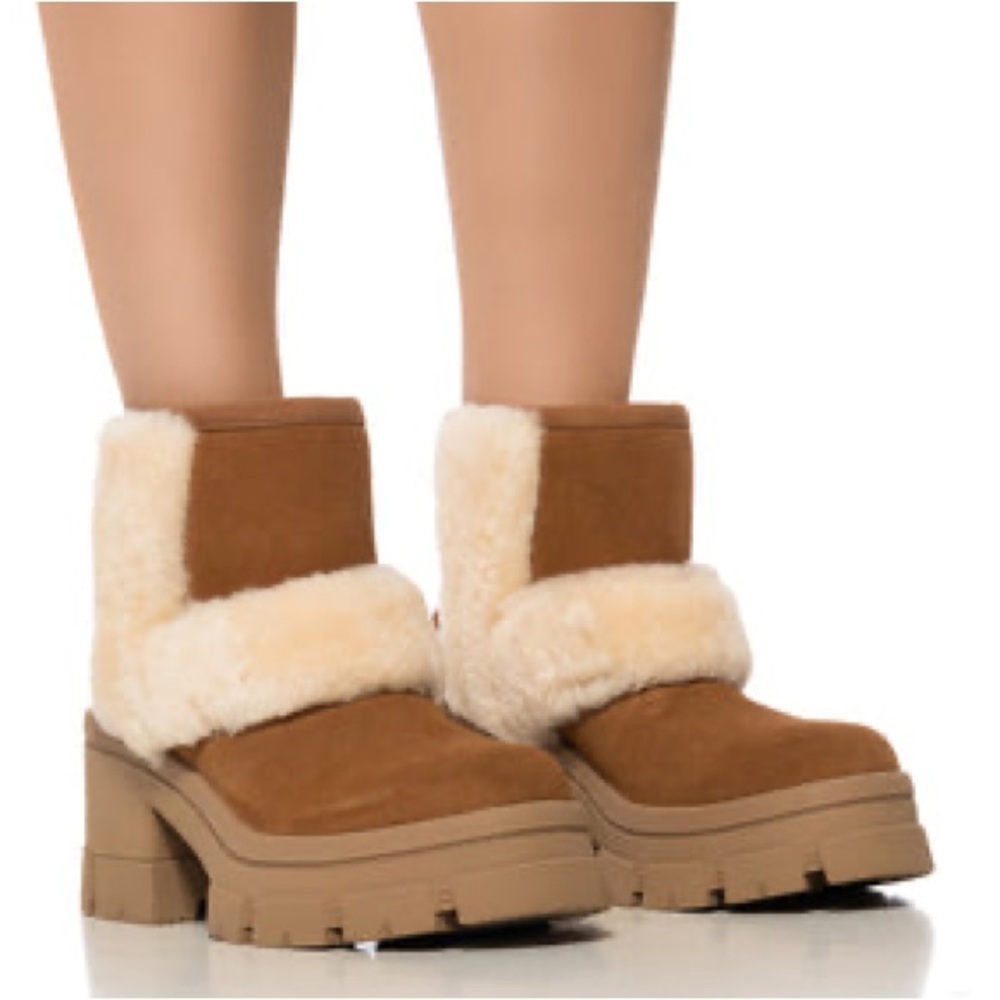 UGG Brooklyn Sunburst Waterproof Platform Bootie Chestnut, size 9 US